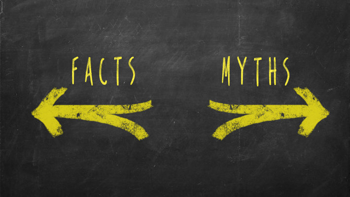 Split arrows. Facts on the left, myths on the right.